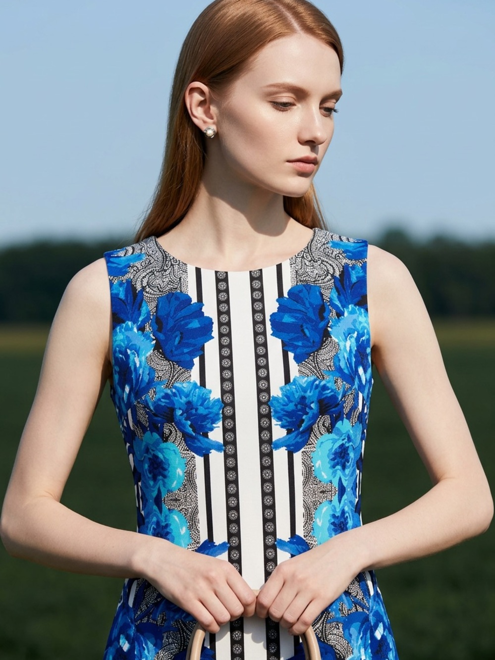 INC Floral Paisley Border Print Sheath Dress Blue White Black Scuba Stretch XSโ - Picture 1 of 6